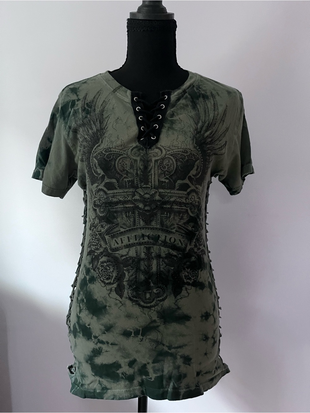 Affliction Tie-Dye Lace-Up Graphic Tee